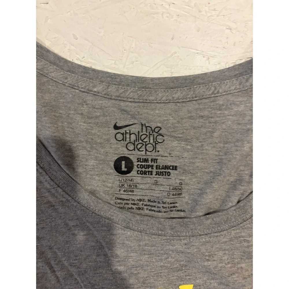 Nike Athletic Shirt Slim Fit Womens Large Short Sleeve Gray Yellow Comfort‎